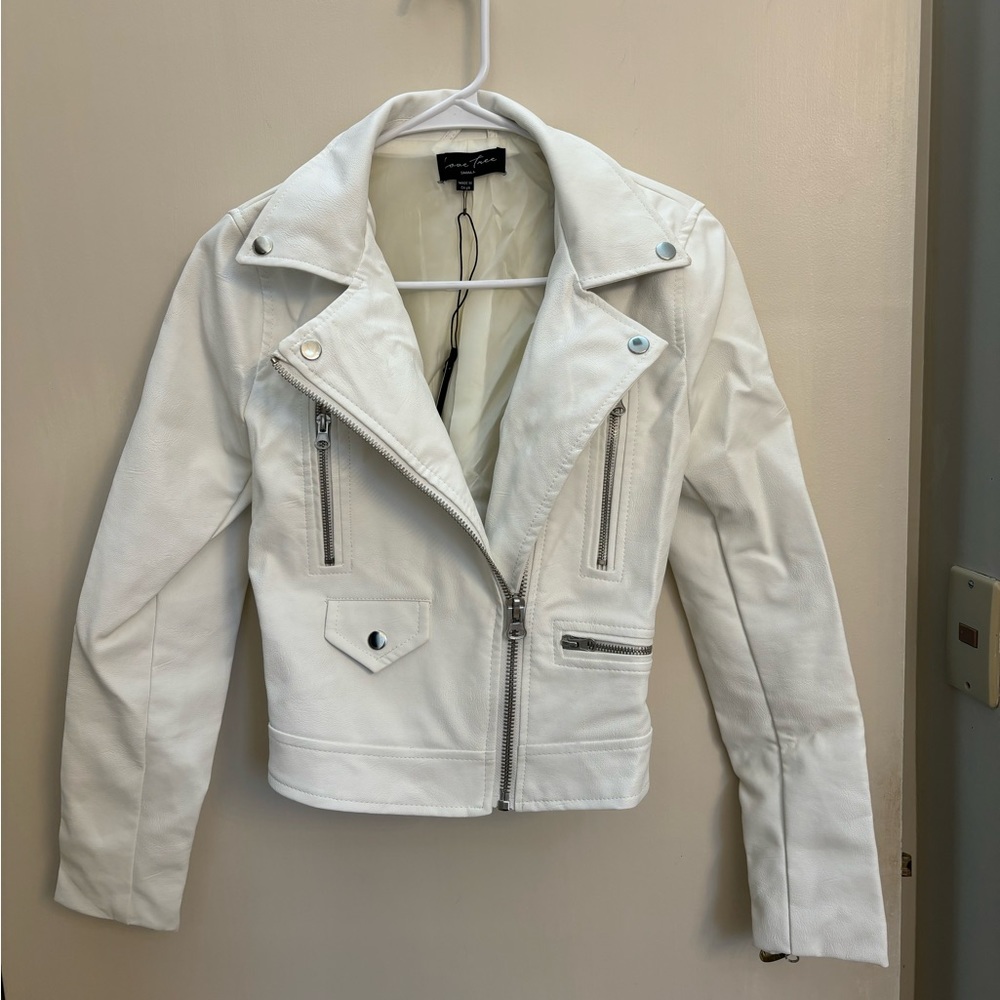 White vegan leather Moto jacket